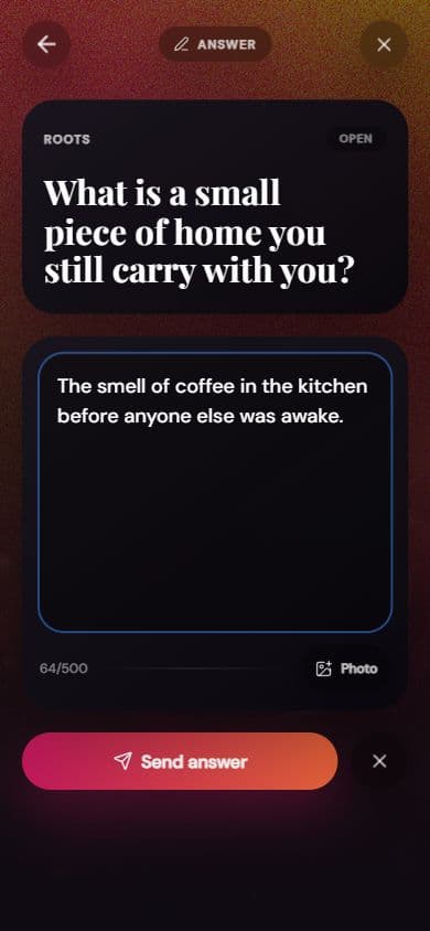 Peony question screen — a prompt waiting for both partners to answer